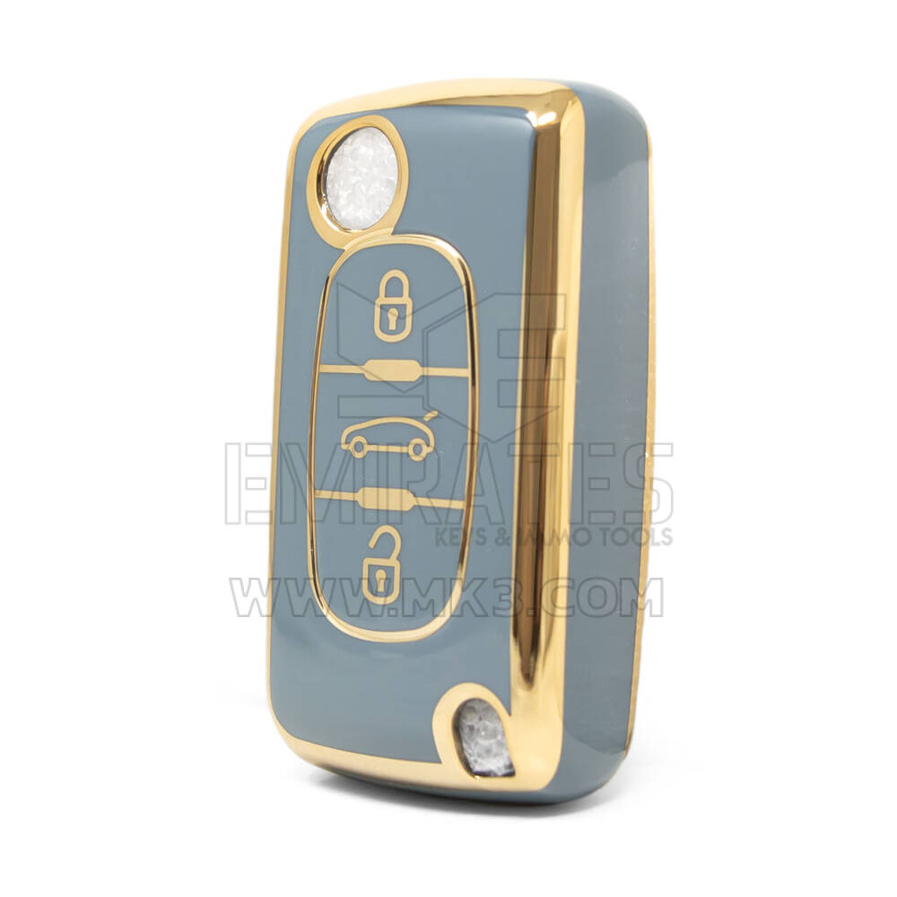 Cover Nano di alta qualità per chiave remota Peugeot 3 pulsanti colore grigio PG-D11J3