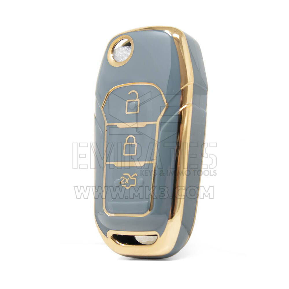 Capa Nano de alta qualidade para Ford Fusion Flip Remote Key 3 botões cor cinza Ford-F11J