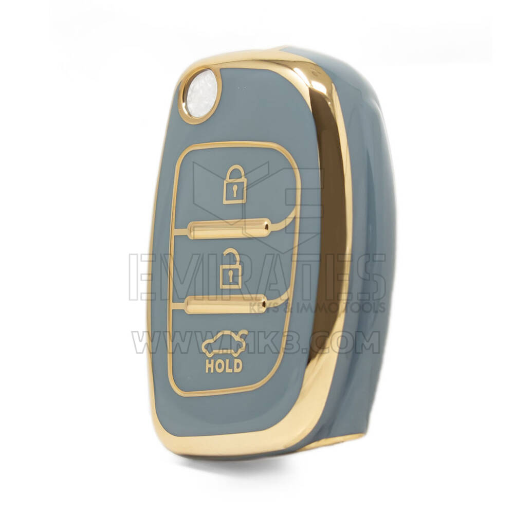 Funda Nano de alta calidad para llave remota Hyundai Flip, 3 botones, Color gris, HY-B11J3A