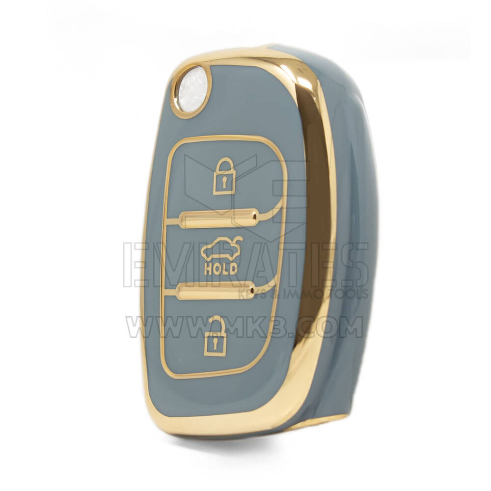 Funda Nano de alta calidad para llave remota abatible Hyundai Sonata, 3 botones, HY-B11J3B de Color gris