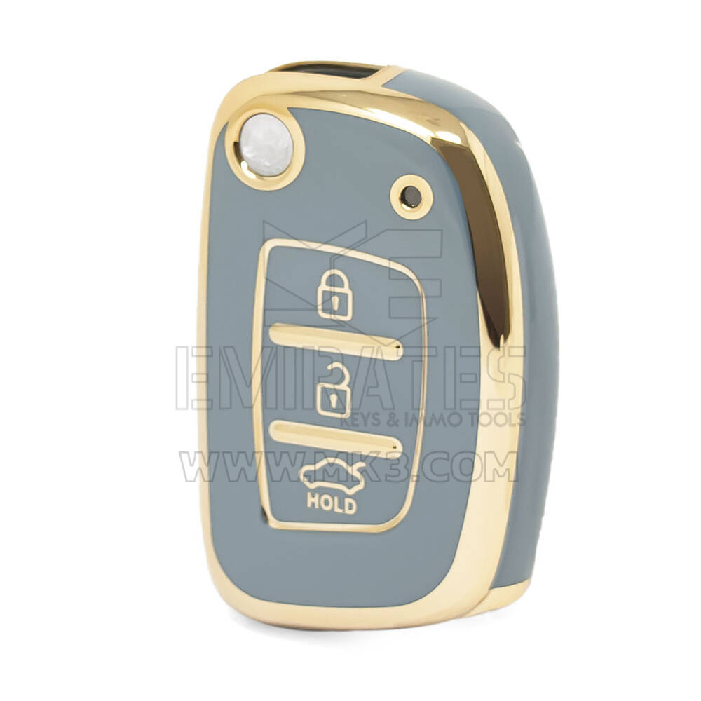 Funda Nano de alta calidad para llave remota Hyundai Flip, 3 botones, Color gris, HY-F11J3A
