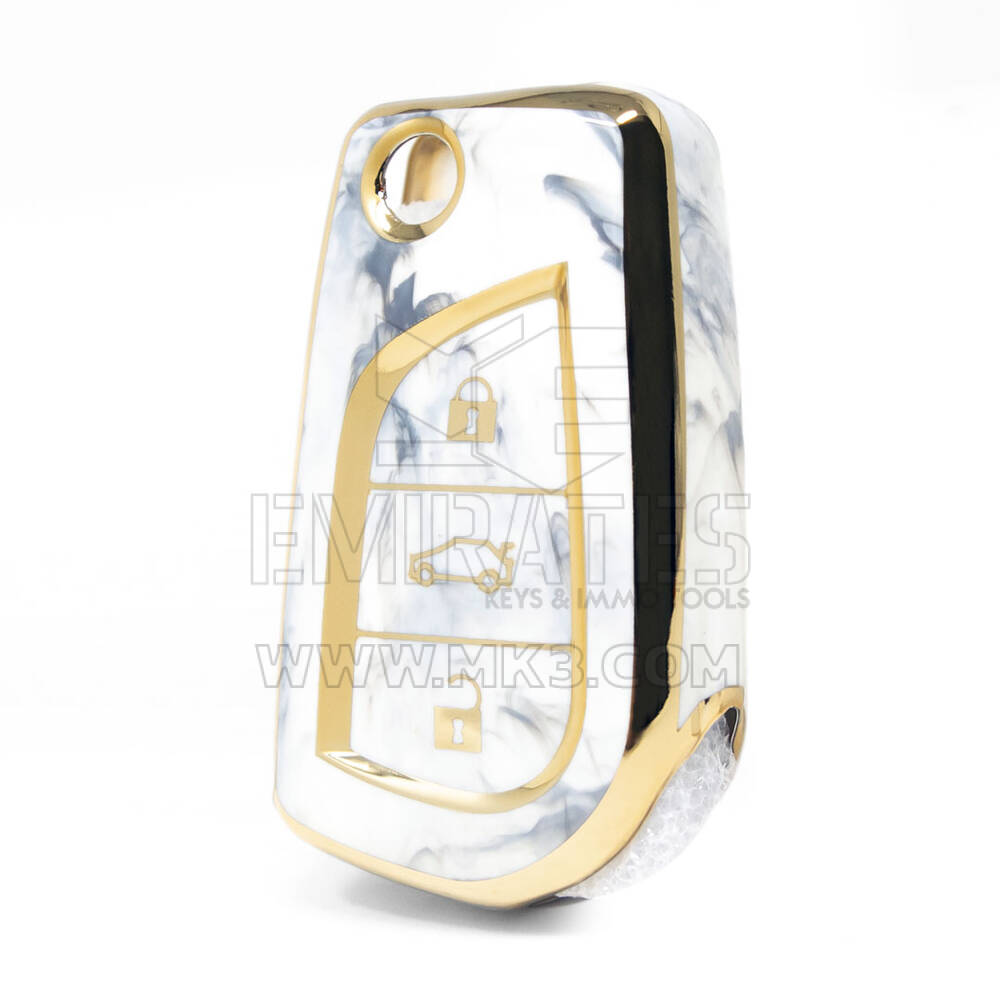 Nano cubierta de mármol de alta calidad para llave remota Toyota Flip, 3 botones, Color blanco, TYT-C12J3
