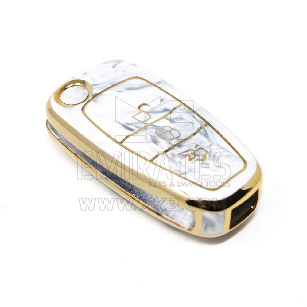 Novo aftermarket nano capa de mármore de alta qualidade para ford flip remoto chave 3 botões cor branca Ford-E12J Chaves dos Emirados
