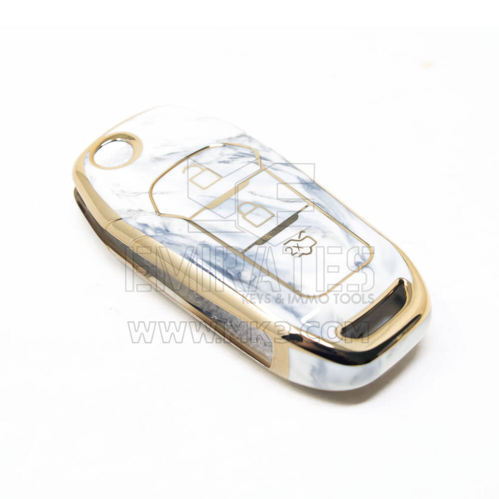 Novo aftermarket nano capa de mármore de alta qualidade para ford flip remoto chave 3 botões cor branca Ford-F12J Chaves dos Emirados