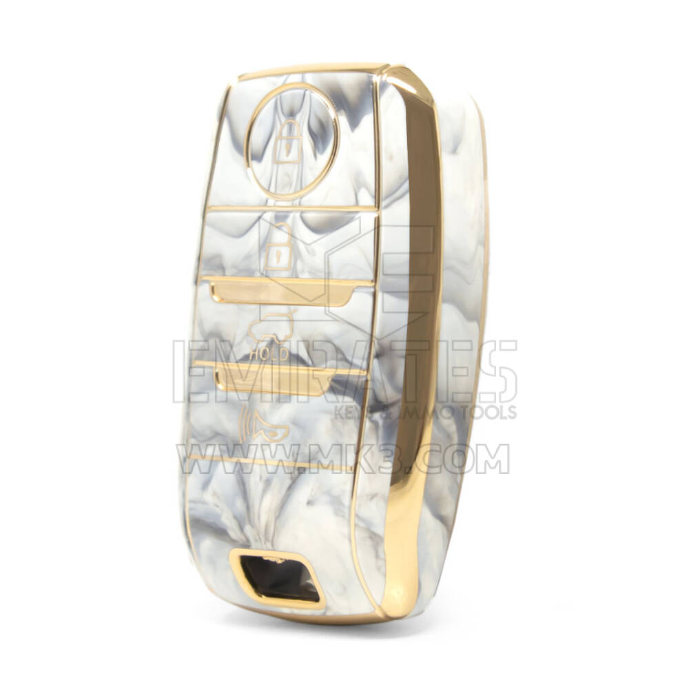 Нано-высококачественный мраморный чехол для удаленного ключа Kia с 4 кнопками белого цвета KIA-D12J4A