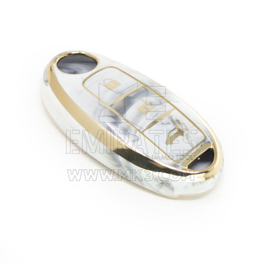 Nuova copertura in marmo Nano di alta qualità aftermarket per chiave remota Nissan 3 pulsanti colore bianco NS-A12J3B | Chiavi degli Emirati