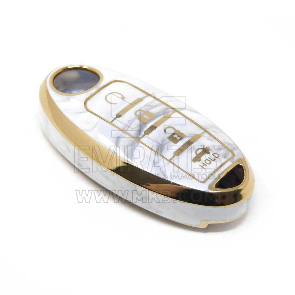 Nuova copertura in marmo Nano di alta qualità aftermarket per chiave remota Nissan 4 pulsanti colore bianco NS-A12J4B | Chiavi degli Emirati