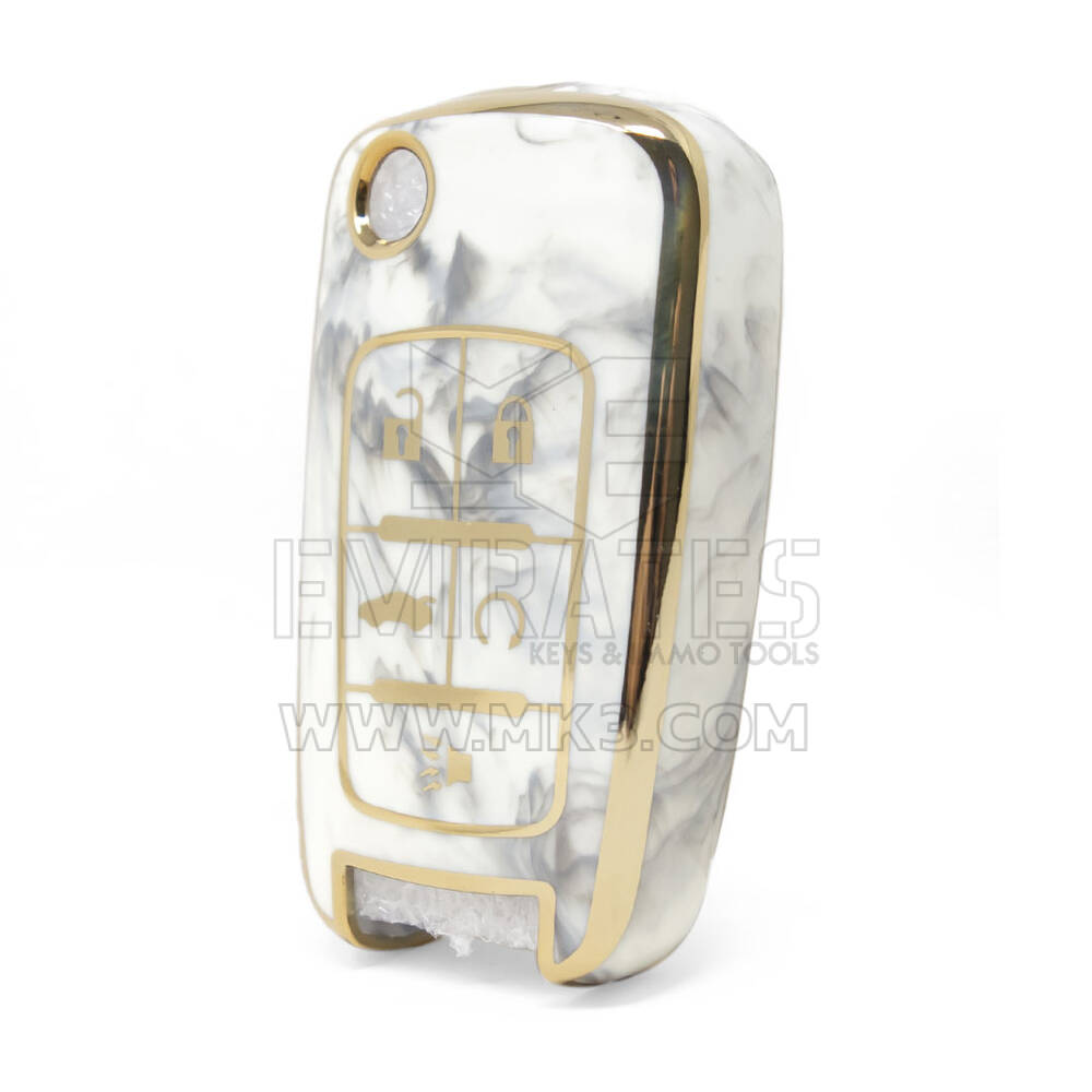 Capa de mármore nano de alta qualidade para chave remota Chevrolet Flip 5 botões cor branca CRL-A12J5
