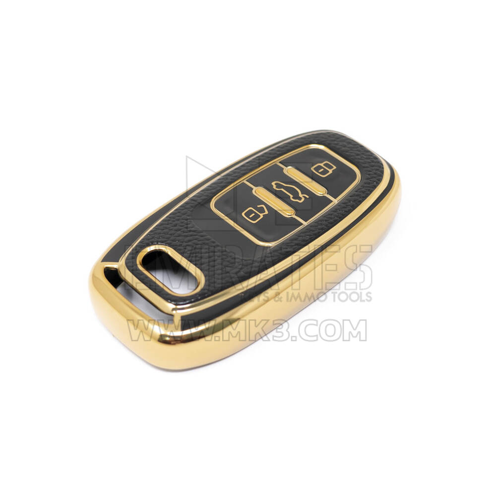 Novo aftermarket nano capa de couro dourado de alta qualidade para chave remota audi 3 botões cor preta Audi-A13J | Chaves dos Emirados