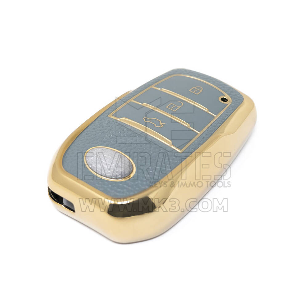 Nueva funda de cuero dorado Nano de alta calidad para llave remota de Toyota, 3 botones, Color gris, TYT-A13J3 | Cayos de los Emiratos