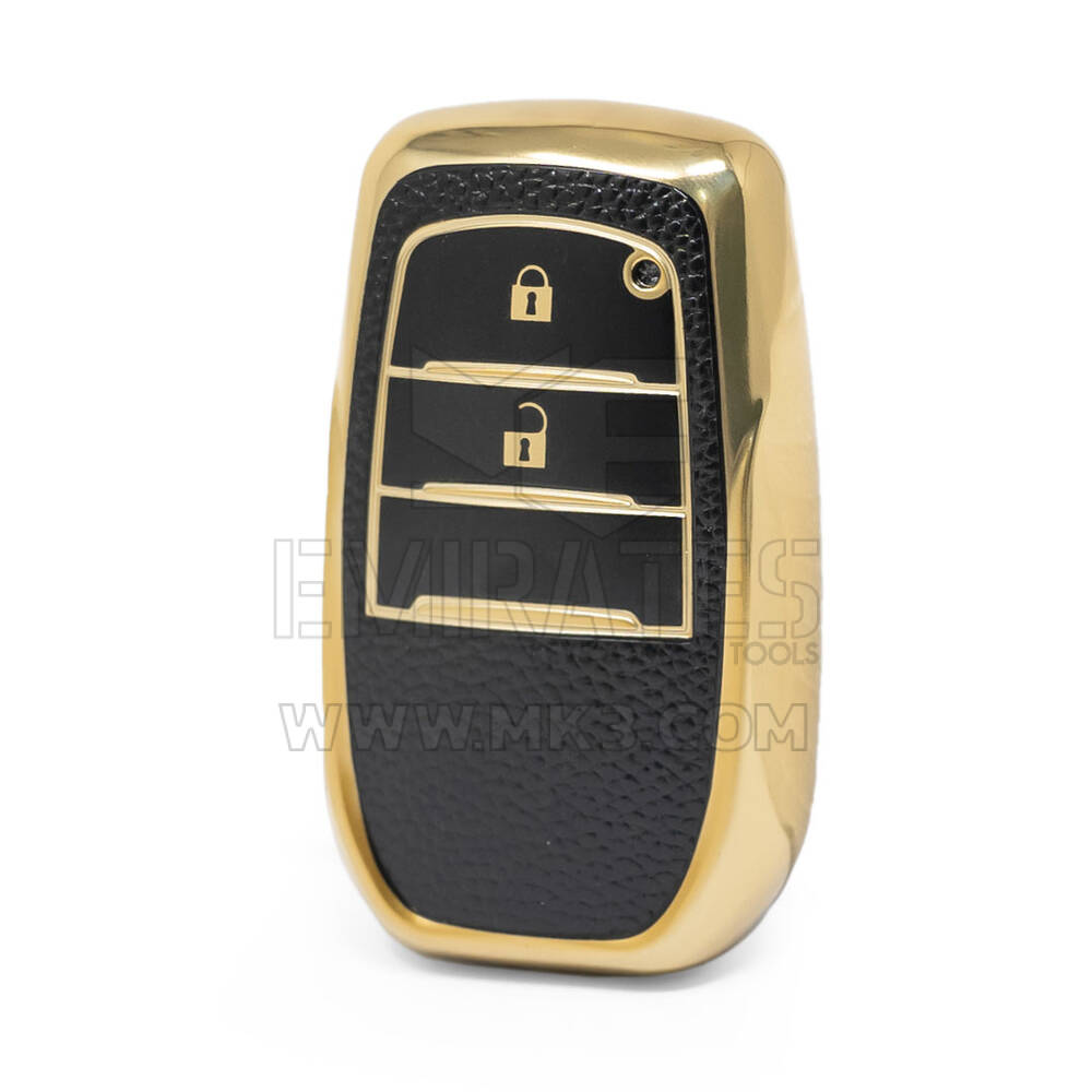 Nano Funda de cuero dorado de alta calidad para llave remota de Toyota, 2 botones, Color negro, TYT-A13J2H