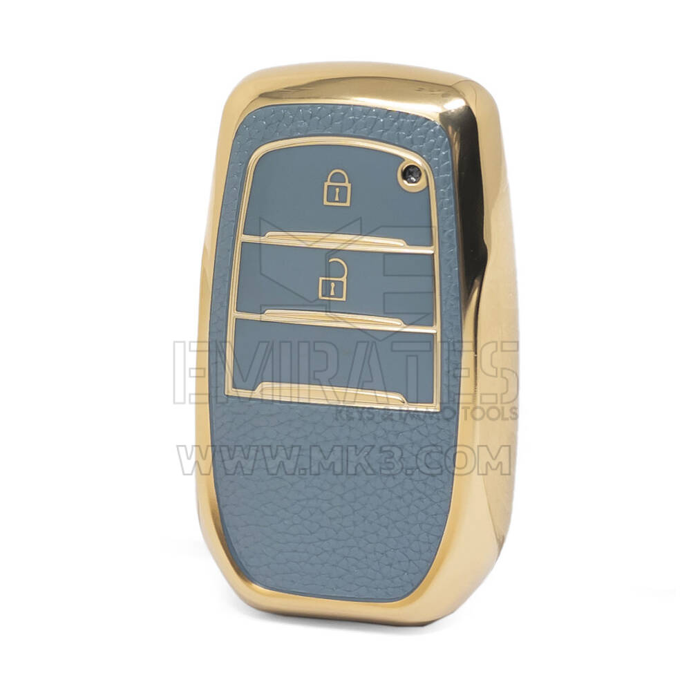 Nano Funda de cuero dorado de alta calidad para llave remota de Toyota, 2 botones, Color gris, TYT-A13J2H