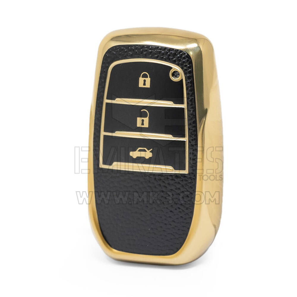 Nano Funda de cuero dorado de alta calidad para llave remota de Toyota, 3 botones, Color negro, TYT-A13J3H