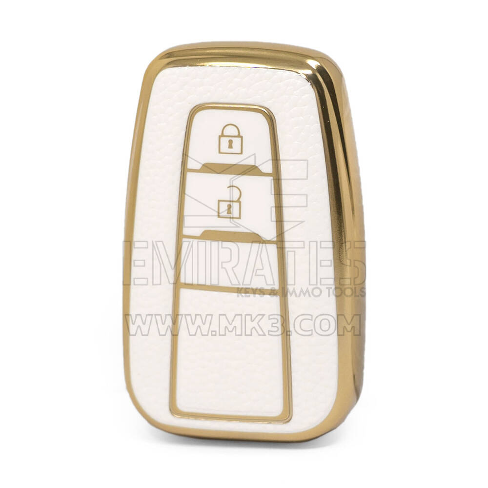Nano Funda de cuero dorado de alta calidad para llave remota de Toyota, 2 botones, Color blanco, TYT-B13J2