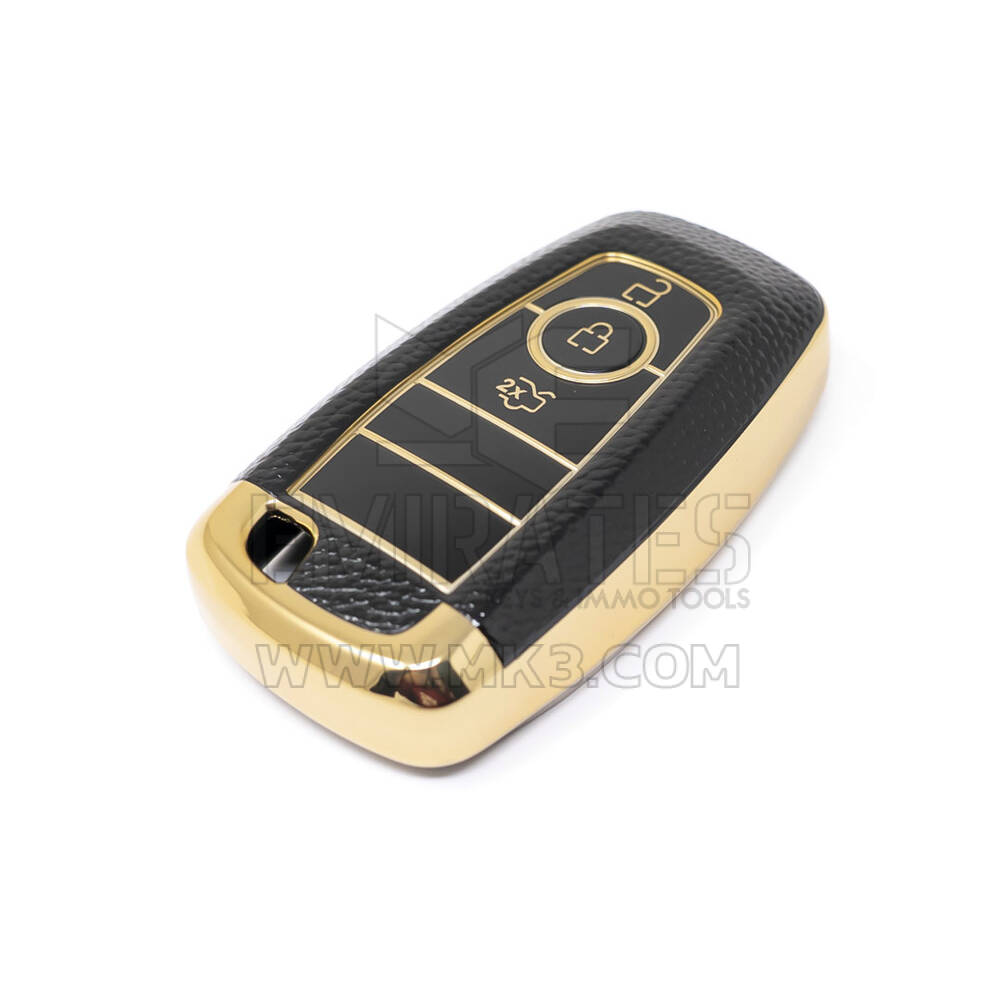 Novo aftermarket nano capa de couro dourado de alta qualidade para chave remota ford 3 botões cor preta Ford-B13J3 Chaves dos Emirados