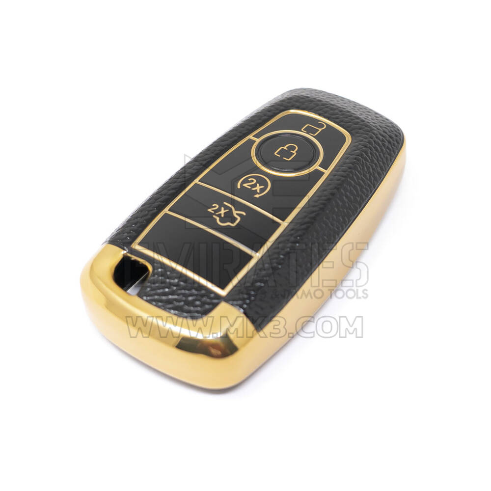 Novo aftermarket nano capa de couro dourado de alta qualidade para chave remota ford 4 botões cor preta Ford-B13J4 Chaves dos Emirados