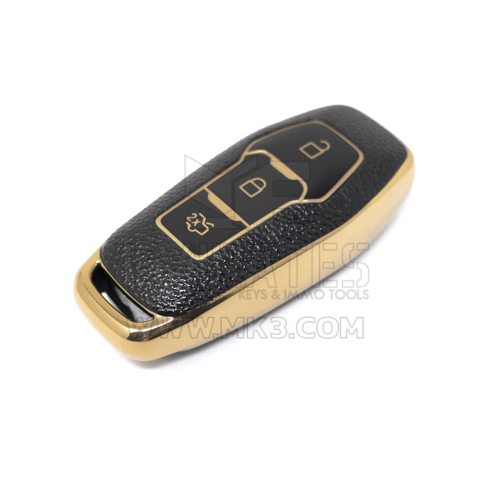 Novo aftermarket nano capa de couro dourado de alta qualidade para chave remota ford 3 botões cor preta Ford-C13J3 Chaves dos Emirados