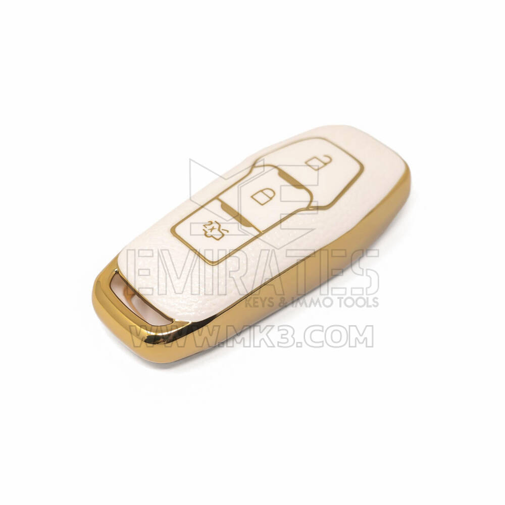 Capa de Couro Nano Dourada Ford Remote Key 3B Branco Ford-C13J3 | MK3