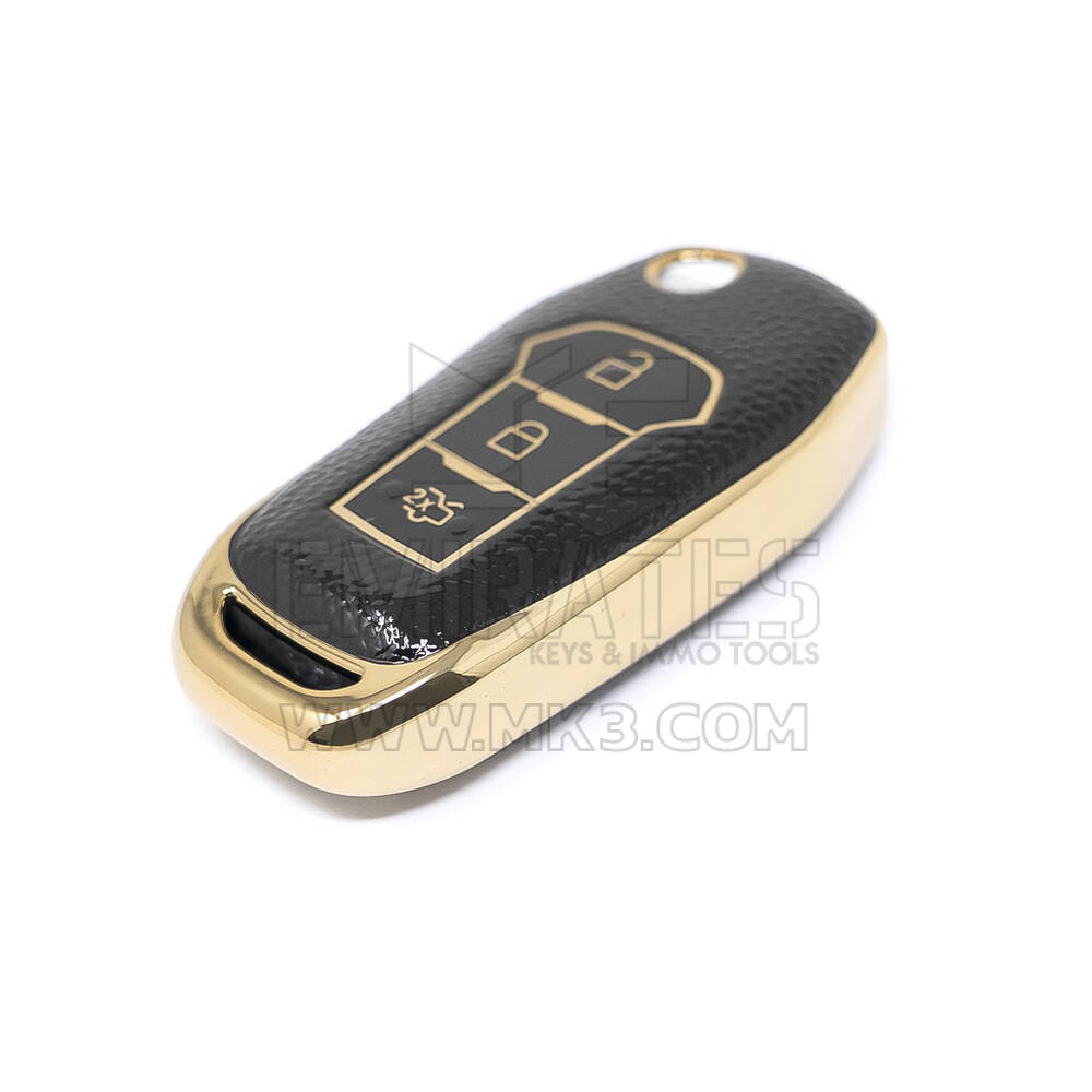 Novo aftermarket nano capa de couro dourado de alta qualidade para ford flip remoto chave 3 botões cor preta Ford-F13J Chaves dos Emirados