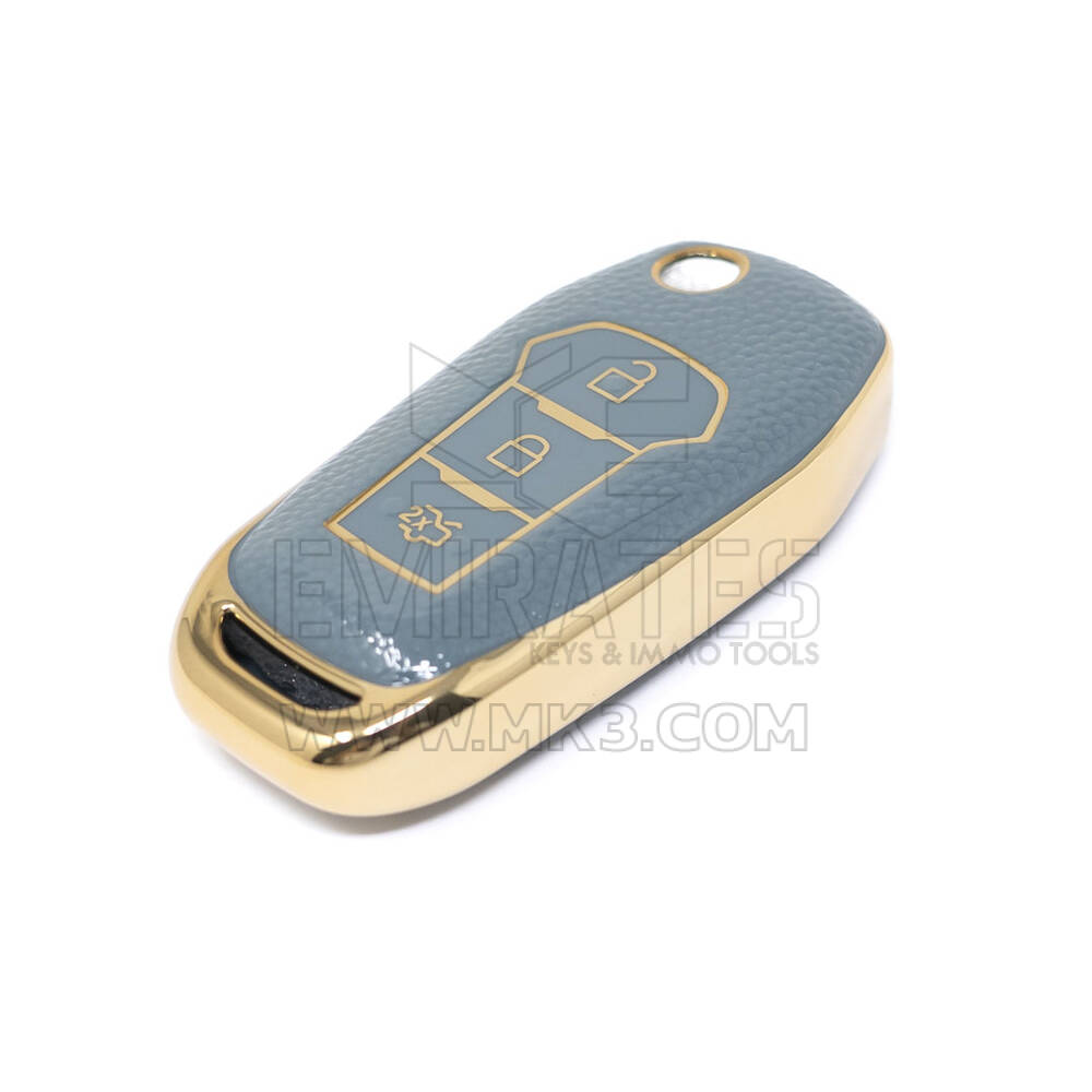 Novo aftermarket nano capa de couro dourado de alta qualidade para chave remota ford flip 3 botões cor cinza Ford-F13J Chaves dos Emirados