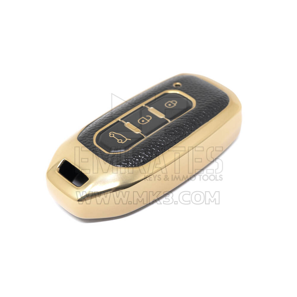 Novo aftermarket nano capa de couro dourado de alta qualidade para chave remota ford 3 botões cor preta Ford-H13J3 Chaves dos Emirados