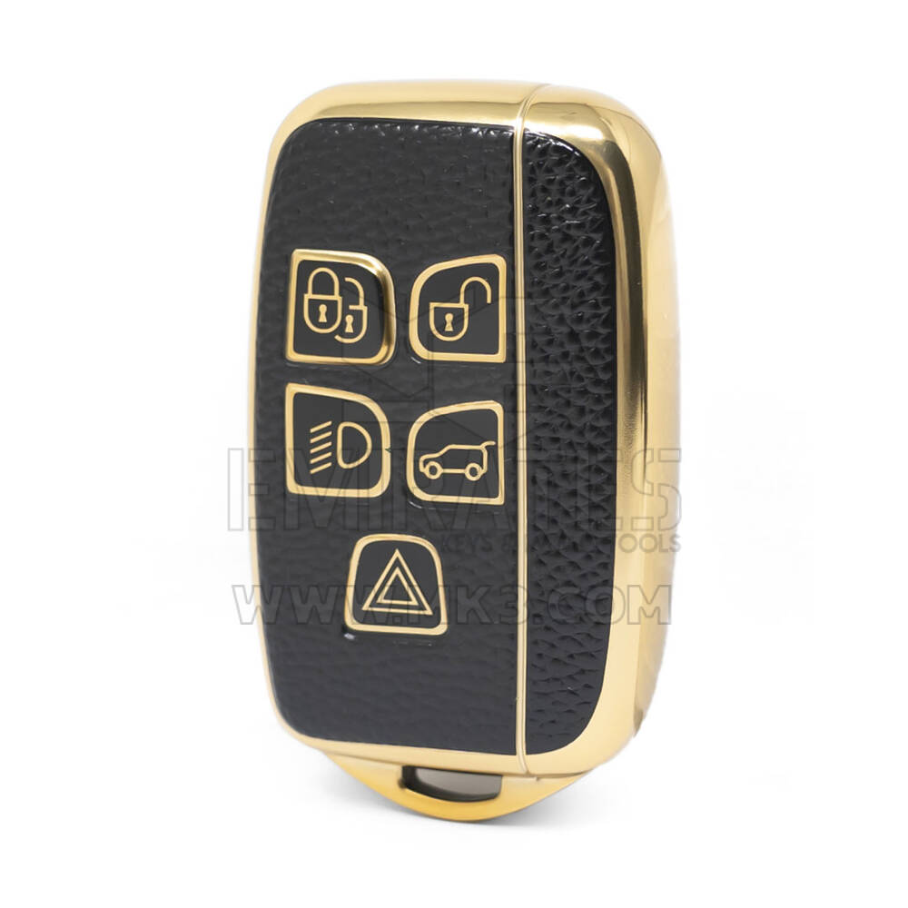 Nano High Quality Gold Leather Cover For Land Rover Remote Key 5 Buttons Black Color LR-A13J