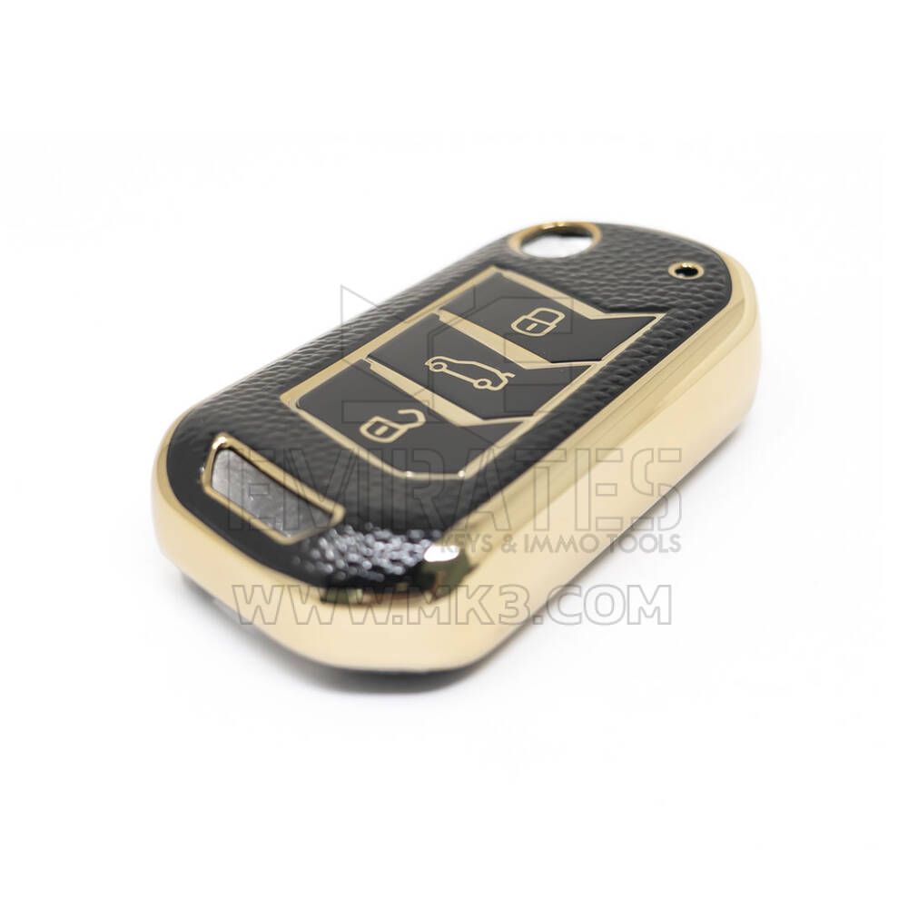 Nuova cover in pelle dorata aftermarket Nano di alta qualità per Mahindra Flip chiave remota 3 pulsanti colore nero MHD-A13J | Chiavi degli Emirati