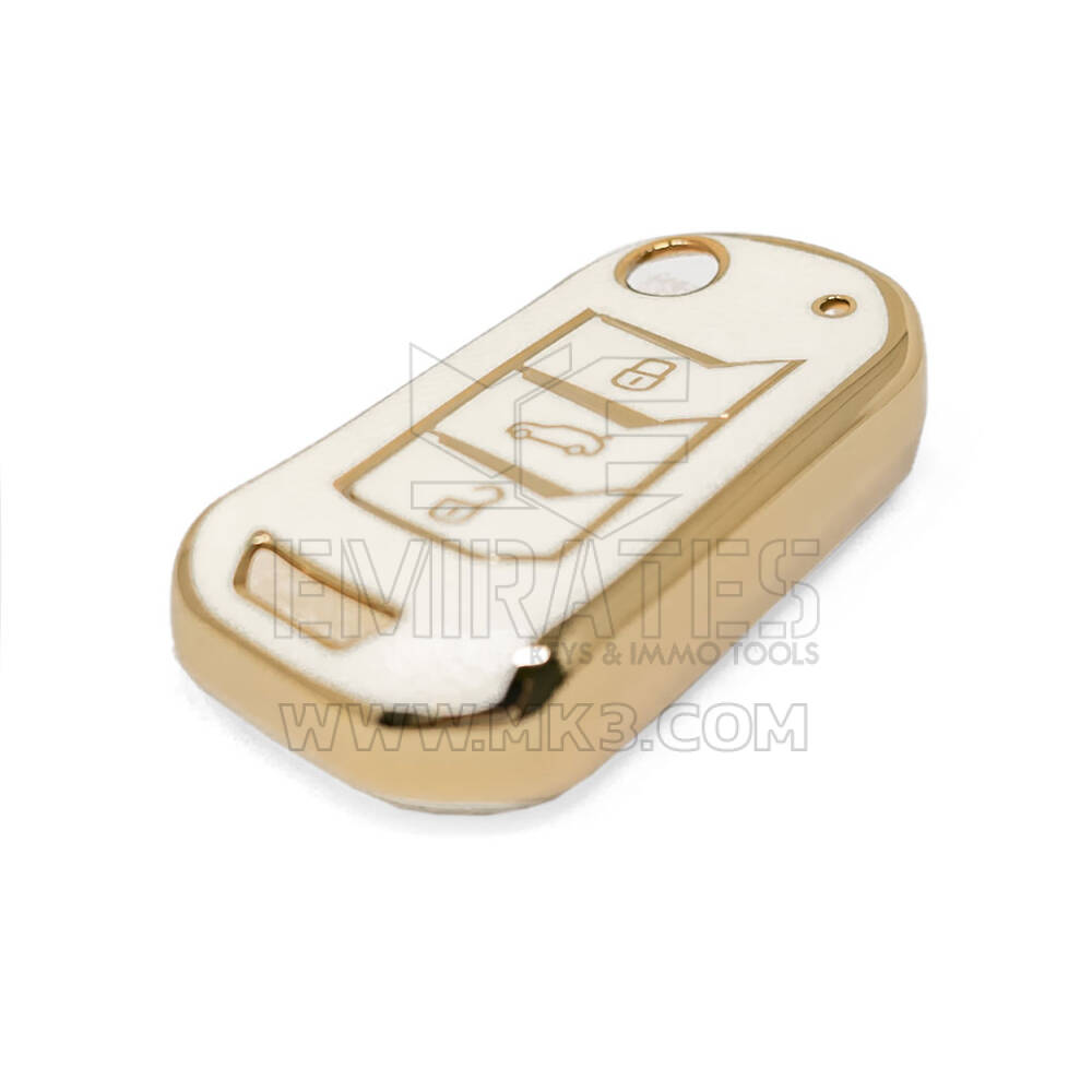 Nuova cover in pelle dorata aftermarket Nano di alta qualità per Mahindra Flip chiave remota 3 pulsanti colore bianco MHD-A13J | Chiavi degli Emirati
