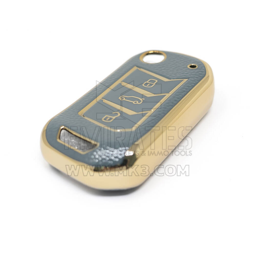 Nuova cover in pelle dorata aftermarket Nano di alta qualità per Mahindra Flip chiave remota 3 pulsanti colore grigio MHD-A13J | Chiavi degli Emirati