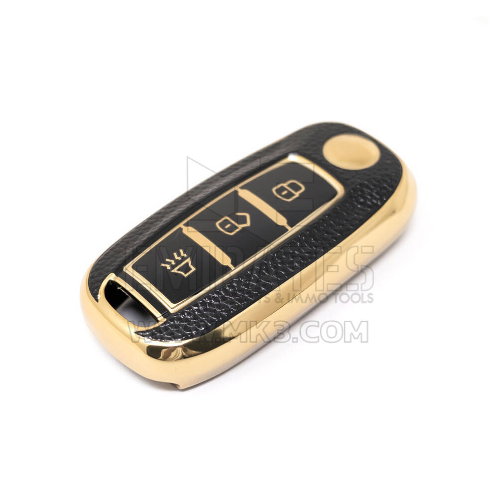 Nuova cover in pelle dorata aftermarket Nano di alta qualità per chiave remota Venucia 3 pulsanti colore nero VNC-A13J | Chiavi degli Emirati
