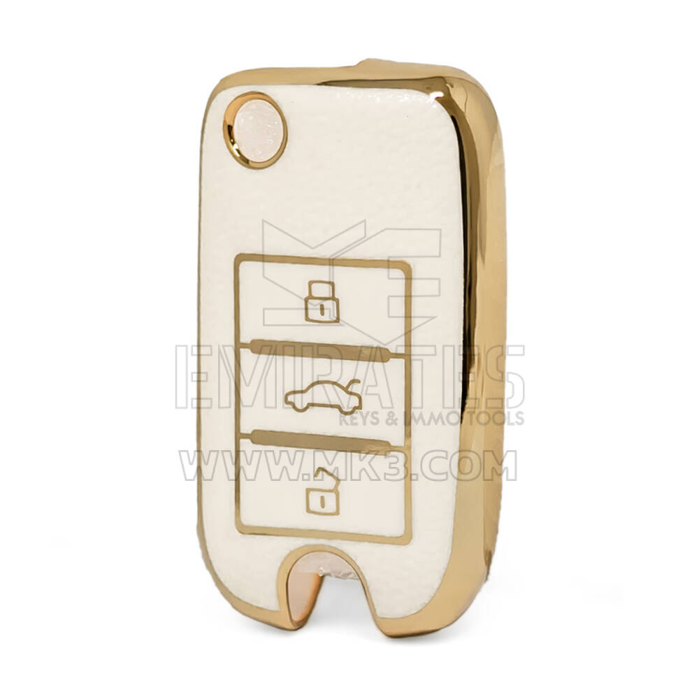 Cover in pelle dorata Nano di alta qualità per chiave remota Roewe Flip 3 pulsanti colore bianco RW-A13J