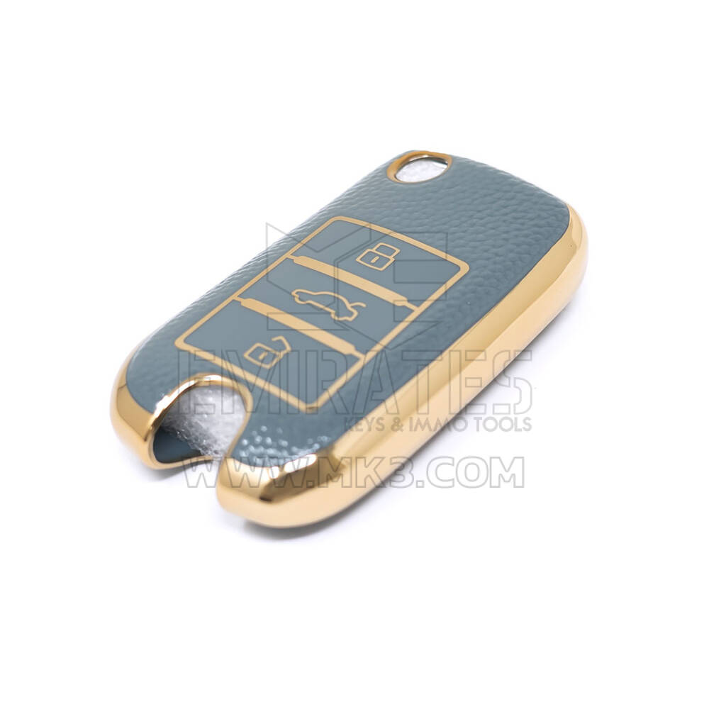 Nuova cover in pelle dorata aftermarket Nano di alta qualità per chiave remota Roewe Flip 3 pulsanti colore grigio RW-A13J | Chiavi degli Emirati