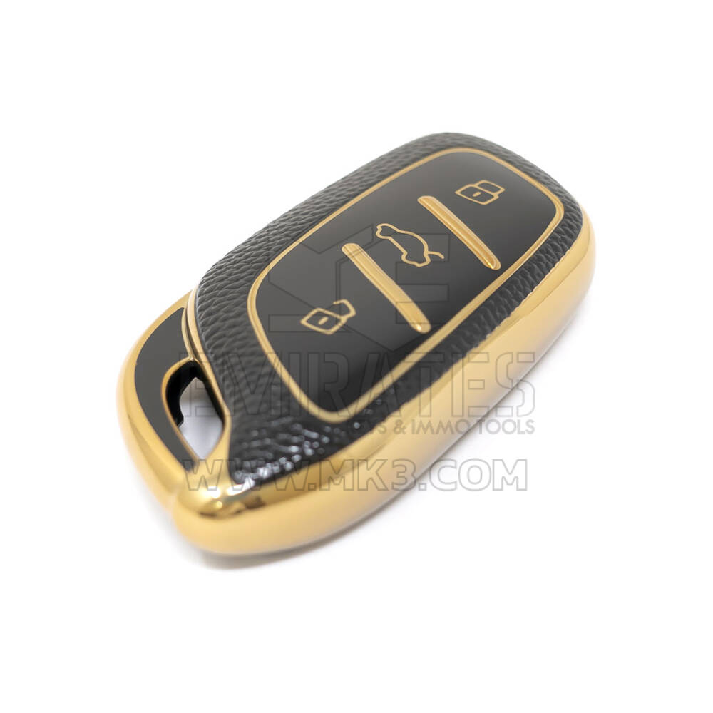 Nuova cover in pelle dorata aftermarket Nano di alta qualità per chiave remota Roewe 3 pulsanti colore nero RW-B13J | Chiavi degli Emirati