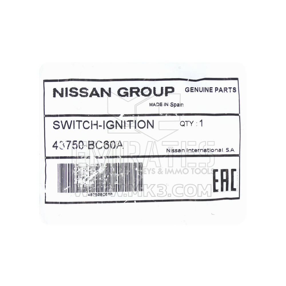 Nissan Genuine / OEM Switch-Ignition OEM Part Number: 43750-BC60A / 43750BC60A | Emirates Keys