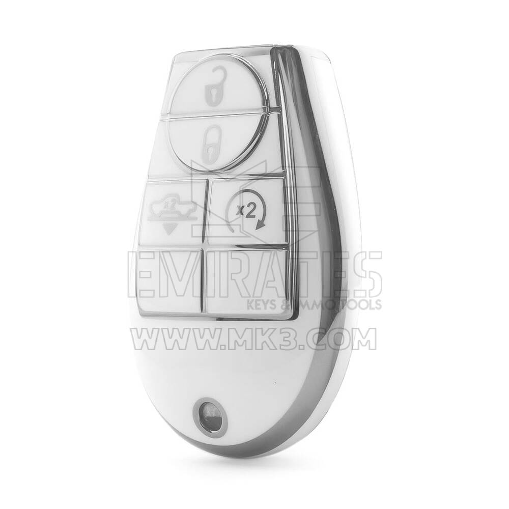 غطاء نانو عالي الجودة لمفتاح دودج ريموت بأربعة أزرار لون أبيض وإطار فضي Dodge-A11Y4A