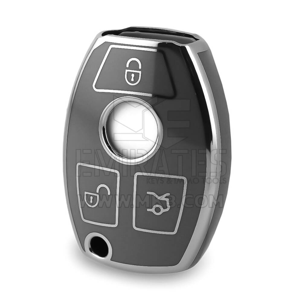 Высококачественный чехол Nano для дистанционного ключа Mercedes с тремя кнопками, темно-серый цвет, серебристая оправа, Benz-A11Y3