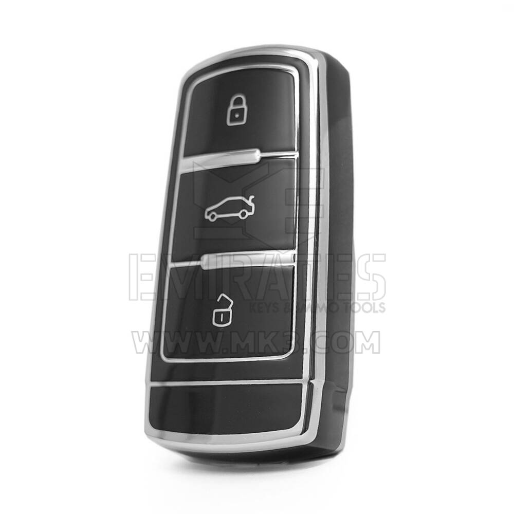 Coque Nano haute qualité pour clé télécommande Volkswagen 3 boutons, couleur noire, cadre argenté, VW-C11Y