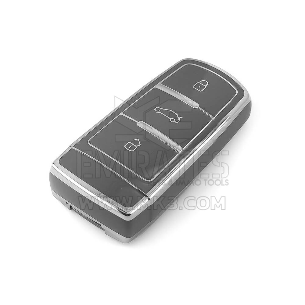 Coque Nano de rechange de haute qualité pour clé télécommande Volkswagen 3 boutons, gris foncé, cadre argenté, VW-C11Y | Emirates Keys