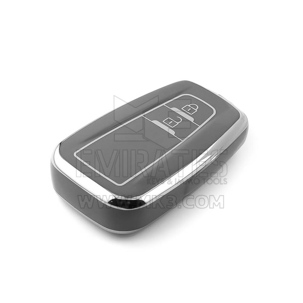 Новый высококачественный чехол Nano для дистанционного ключа Toyota с 2 кнопками, темно-серый цвет, серебристая оправа, TYT-B11Y2 | Emirates Keys
