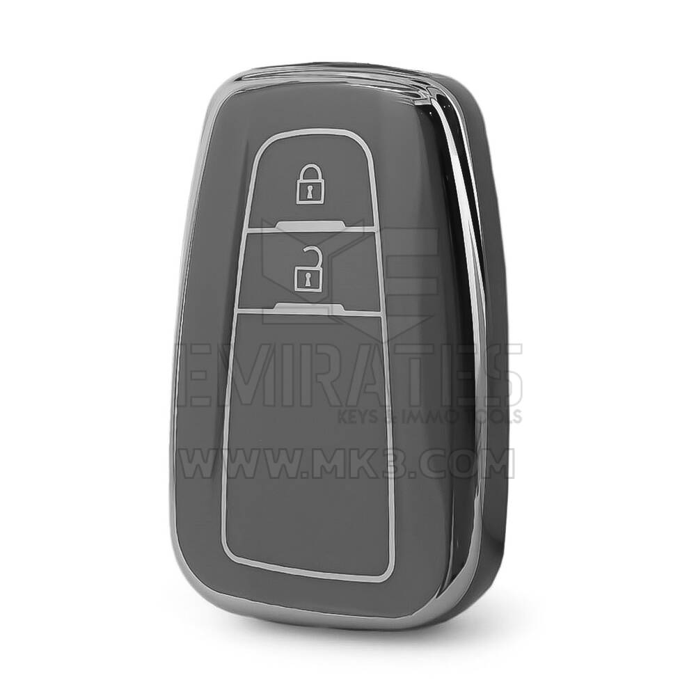 Высококачественный чехол Nano для дистанционного ключа Toyota с 2 кнопками, темно-серый цвет, серебристая оправа, TYT-B11Y2