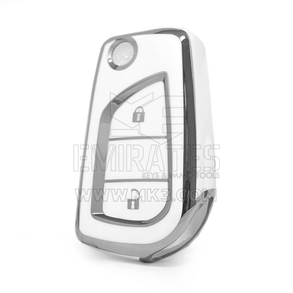 Nano High Quality Cover For Toyota Remote Key 2 Button White Color Silver Frame TYT-C11Y2