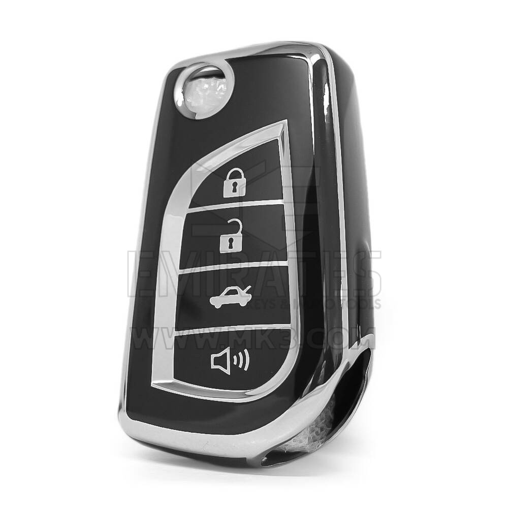 Nano High Quality Cover For Toyota Remote Key 4 Button Black Color Silver Frame TYT-C11Y4
