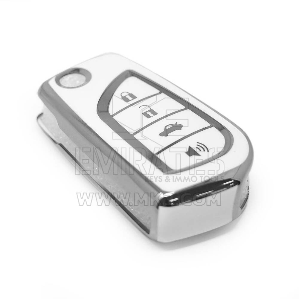 New Aftermarket Nano High Quality Cover For Toyota Remote Key 4 Button White Color Silver Frame TYT-C11Y4 | Emirates Keys