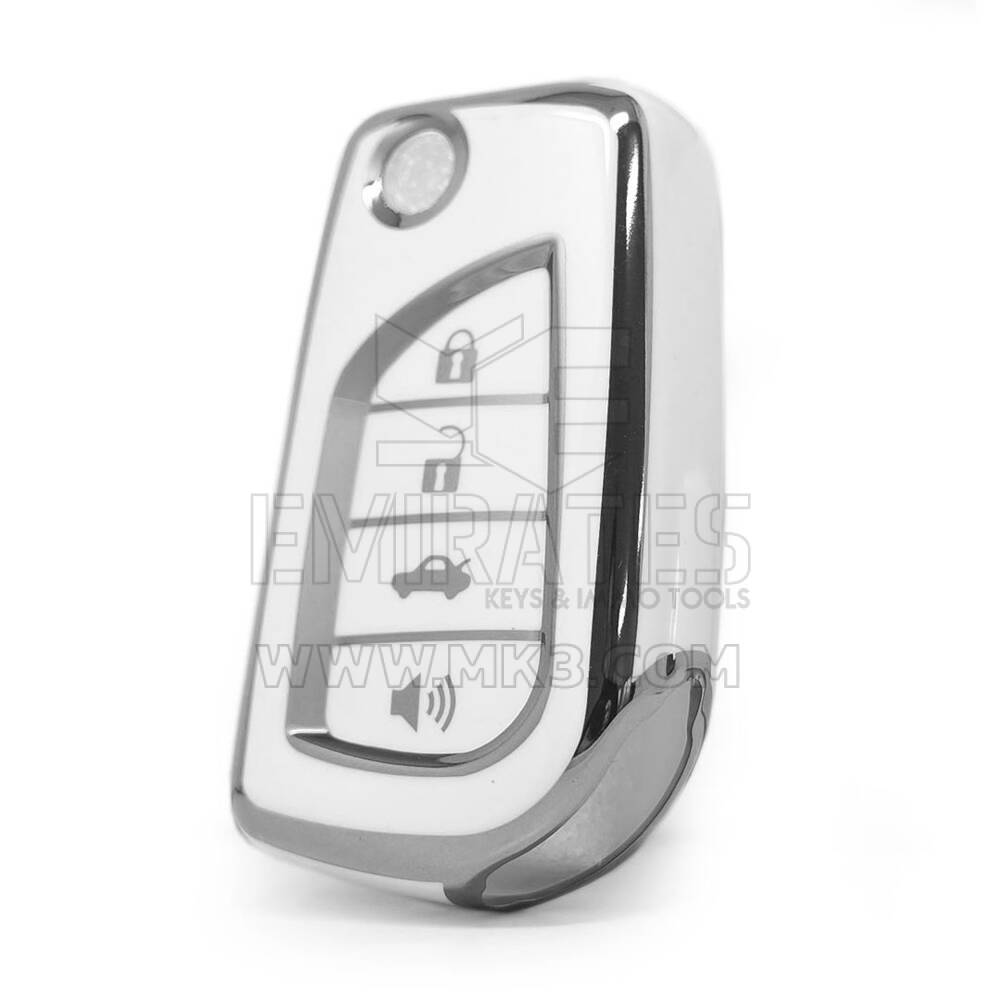 Nano High Quality Cover For Toyota Remote Key 4 Button White Color Silver Frame TYT-C11Y4