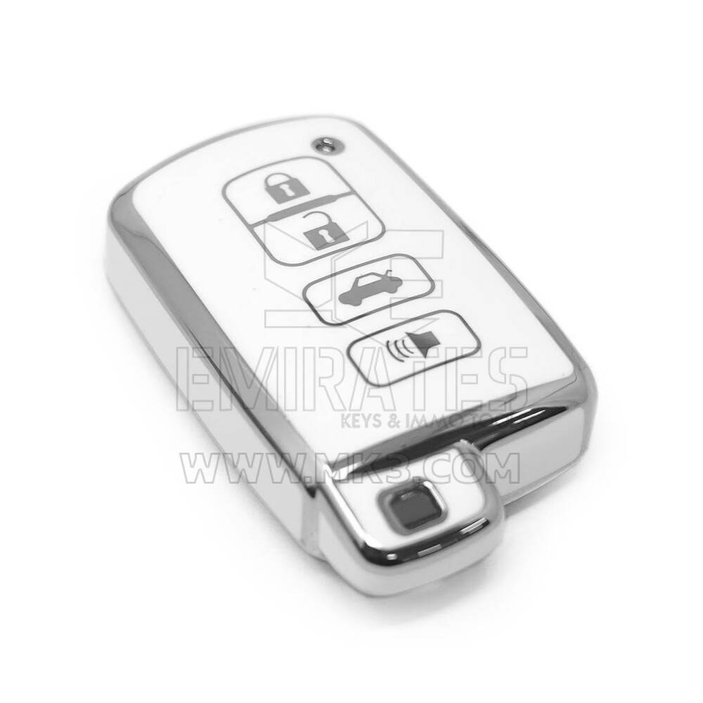 New Aftermarket Nano High Quality Cover For Toyota Remote Key 4 Button White Color Silver Frame TYT-D11Y4 | Emirates Keys
