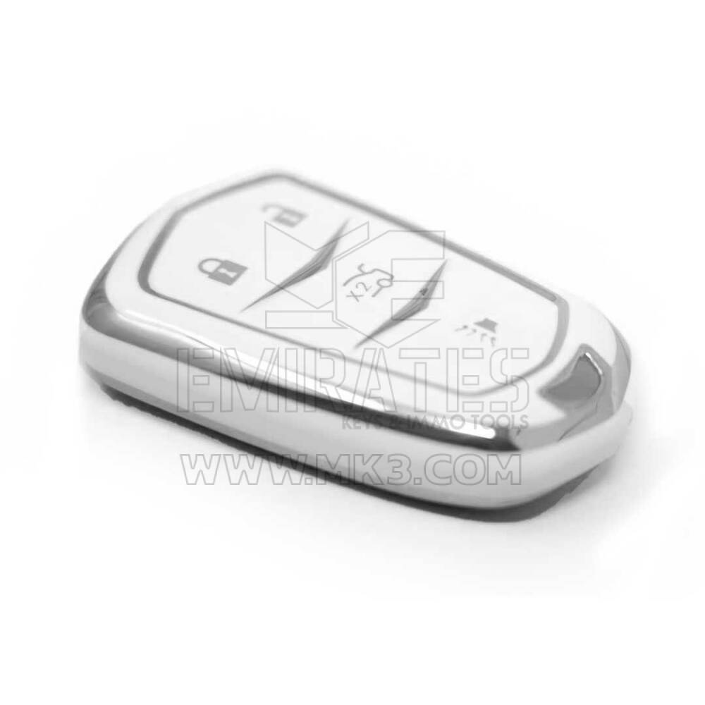 New Aftermarket Nano High Quality Cover For Cadillac Remote Key 4 Button White Color Silver Frame CDLC-A11Y4 | Emirates Keys