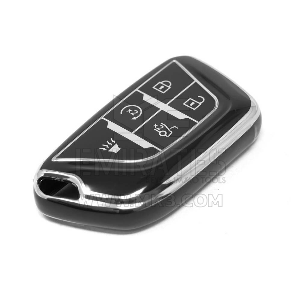 New Aftermarket Nano High Quality Cover For Cadillac Remote Key 5 Button Black Color Silver Frame CDLC-B11Y5 | Emirates Keys