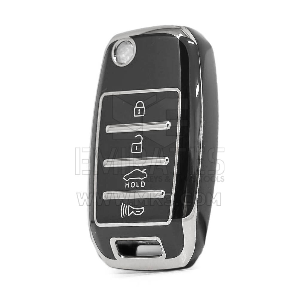 Nano High Quality Cover For KIA Remote Key 4 Button Black Color Silver Frame KIA-B11Y4