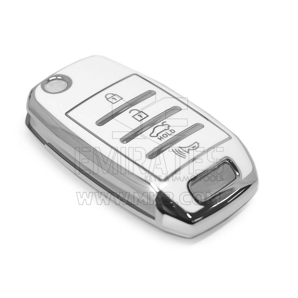 New Aftermarket Nano High Quality Cover For KIA Remote Key 4 Button White Color Silver Frame KIA-B11Y4 | Emirates Keys