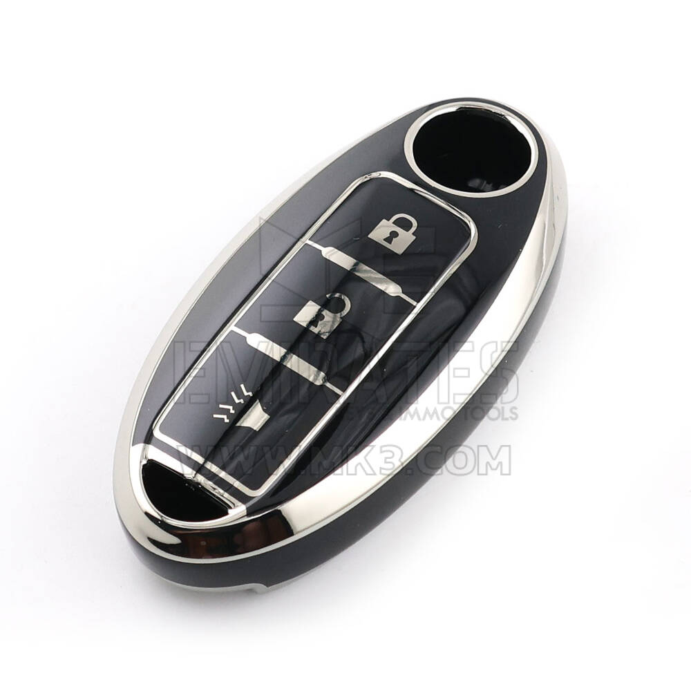 New Aftermarket Nano High Quality Cover For Nissan Remote Key 3 Button Black Color Silver Frame NS-A11Y3A | Emirates Keys